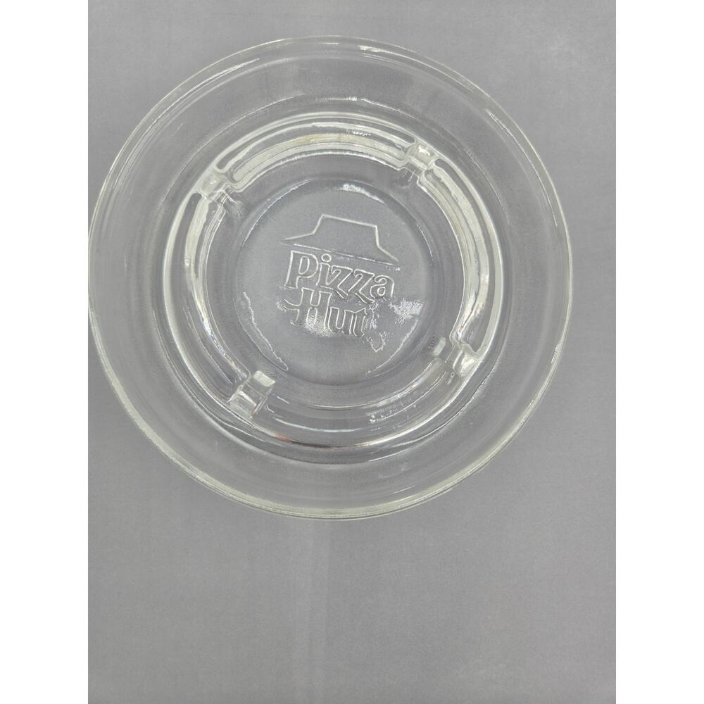 Vintage Pizza Hut Clear Glass Ashtray 5 Inch Round Logo Restaurant